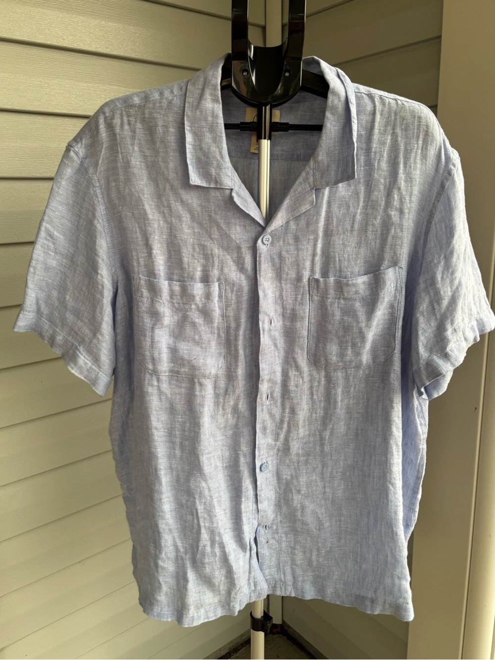 Panama Jack Mens 2XL 100%‎ Linen Shirt Light Blue Short Sleeve Camp Collar